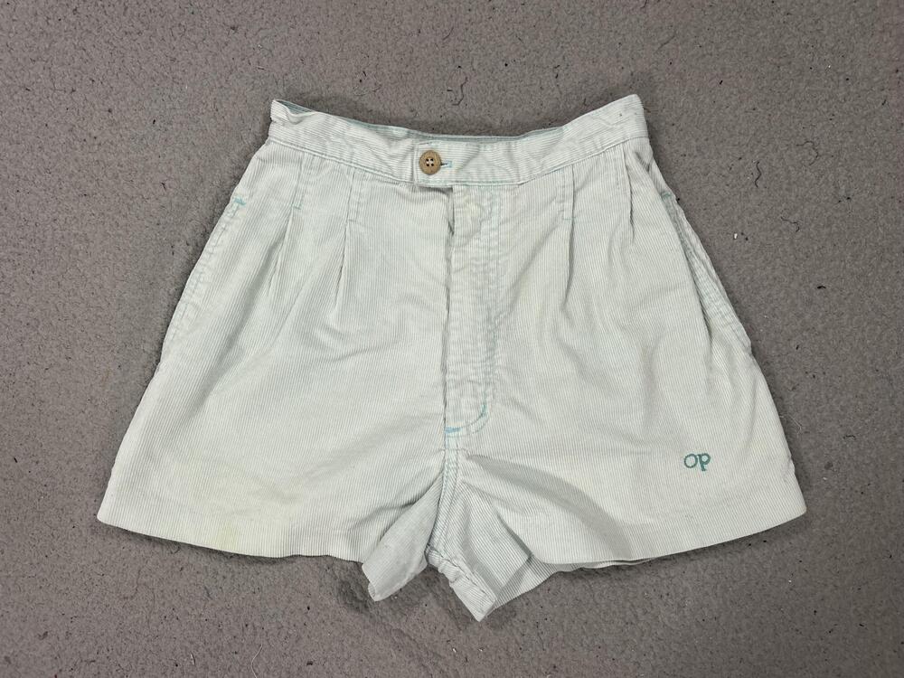 Vintage Ocean Pacific Shorts Womens 3 Mint Green Corduroy Pleated High Rise USA